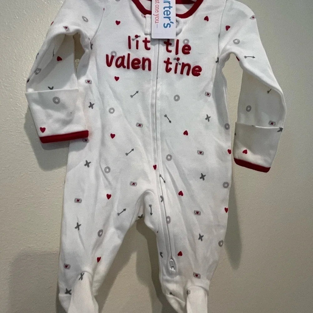 Carter's White and Red Heart Footies